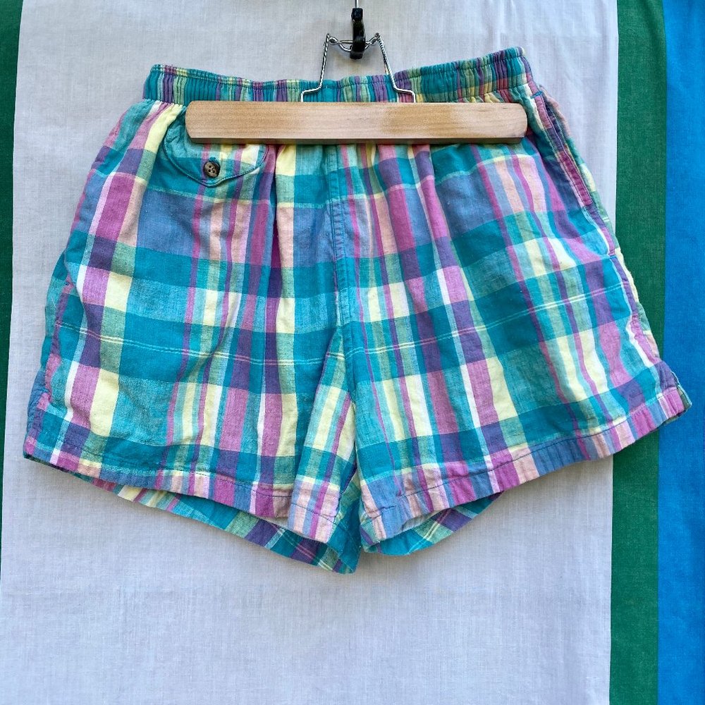 Vintage Lined Plaid Short-Shorts / Runner Trunks M